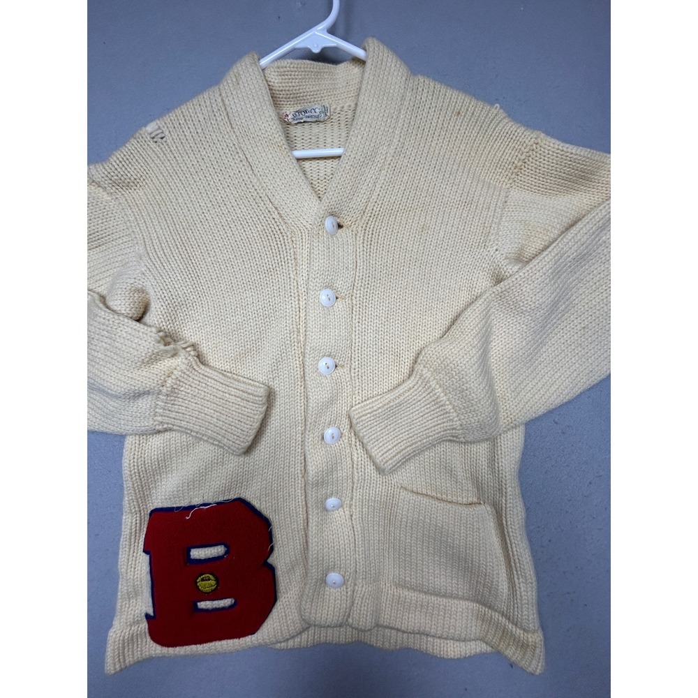 G. Fox & Co. Letterman Cardigan Wool Cream 40 Mens